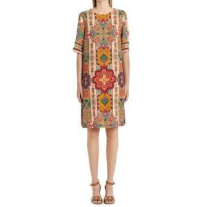 ETRO NWT Starman Paisley Print Jersey Tunic Dress Coral Pink Vintage